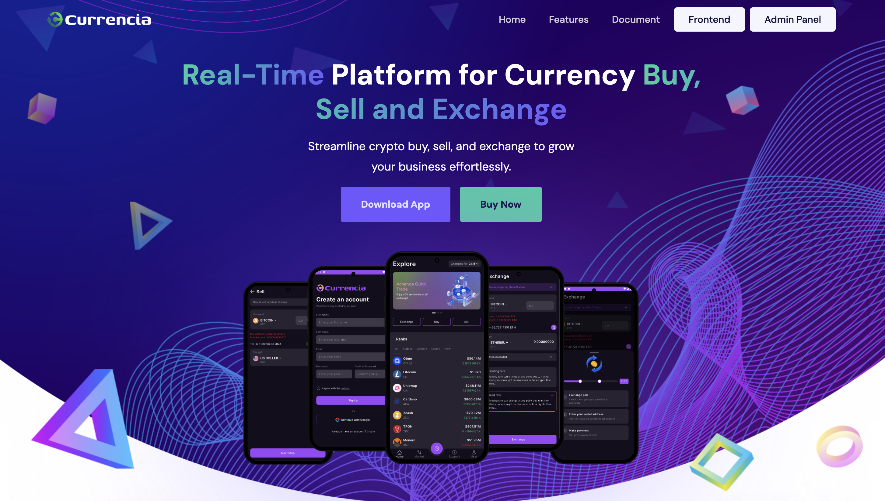 Currencia app dashboard preview