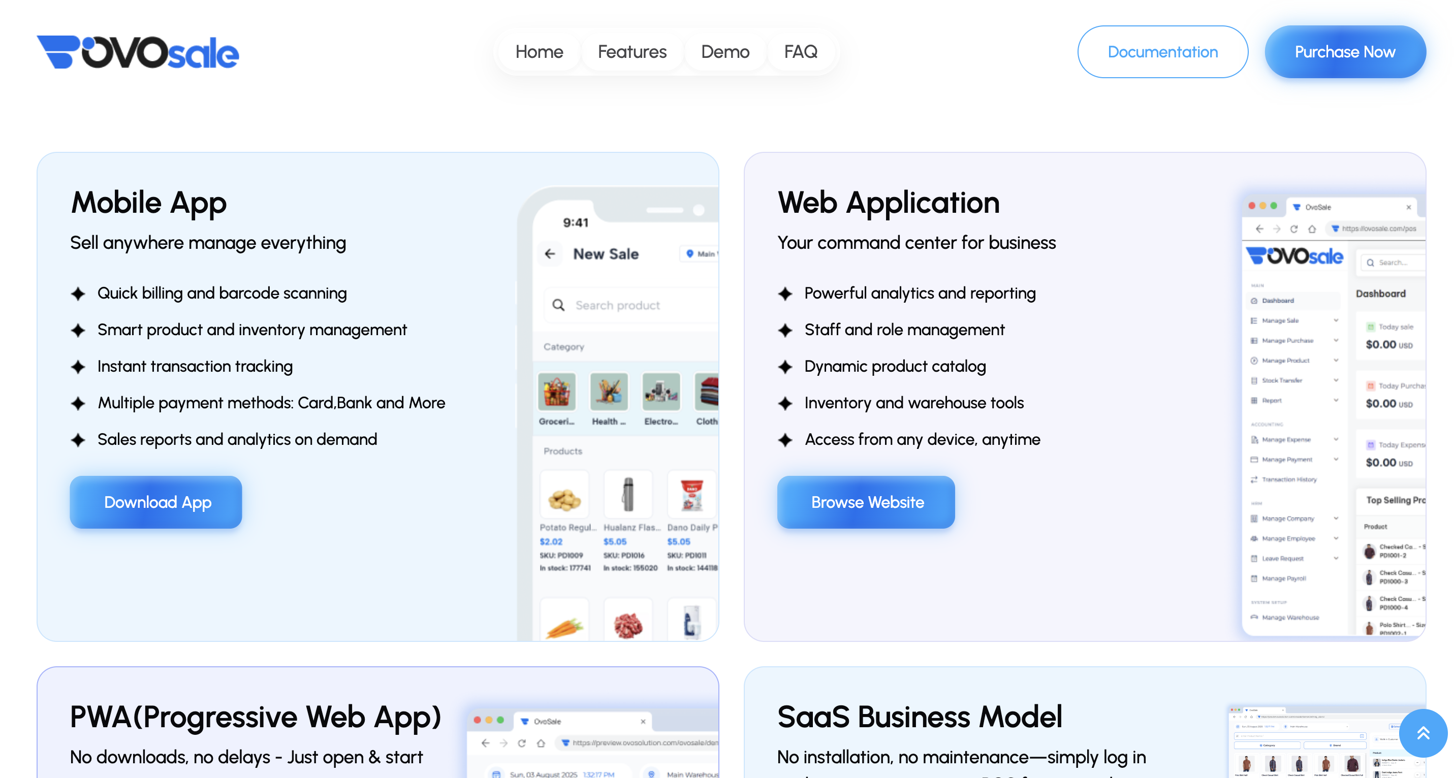 OvoSale app dashboard preview