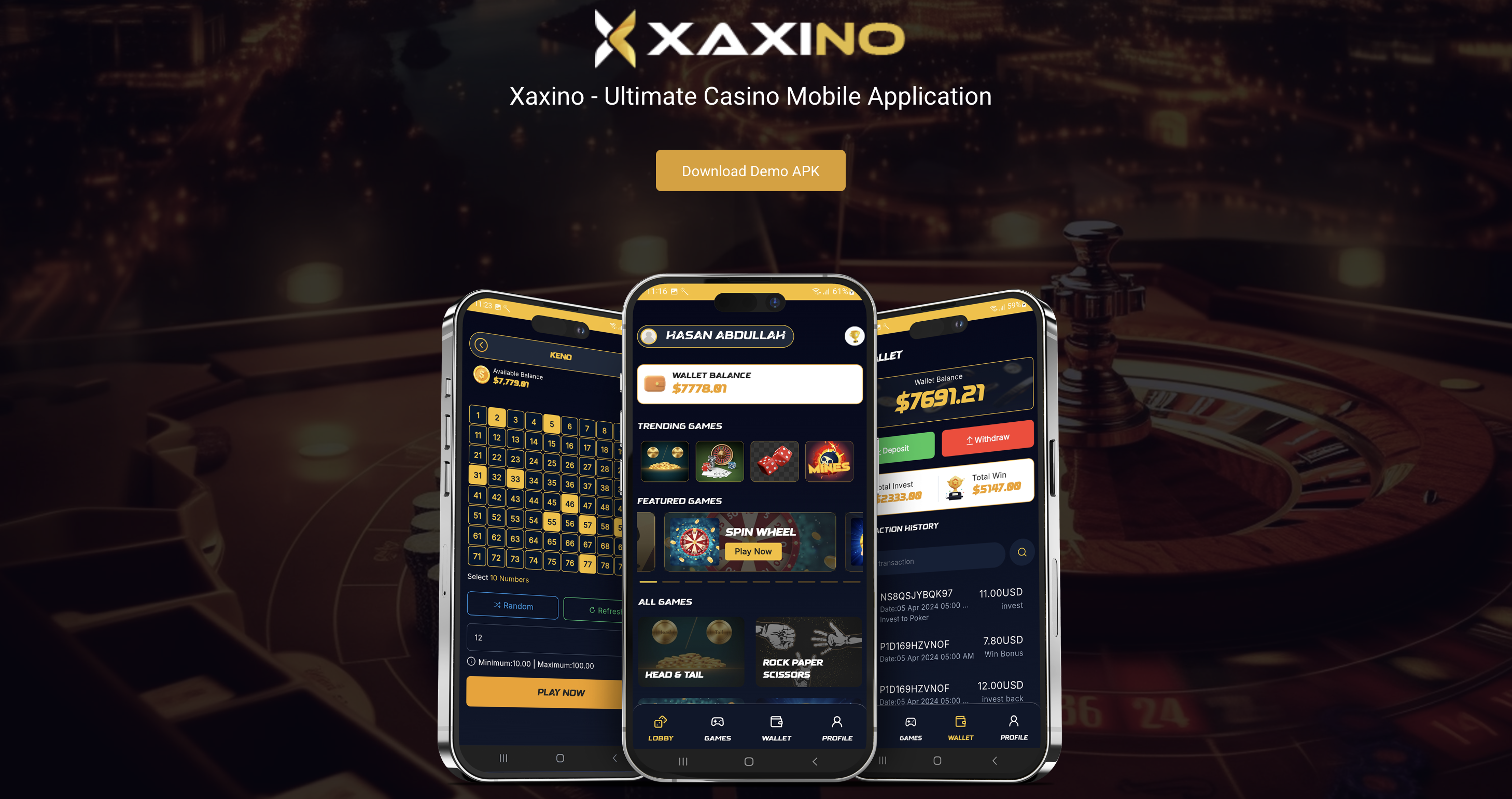 Xaxino app dashboard preview